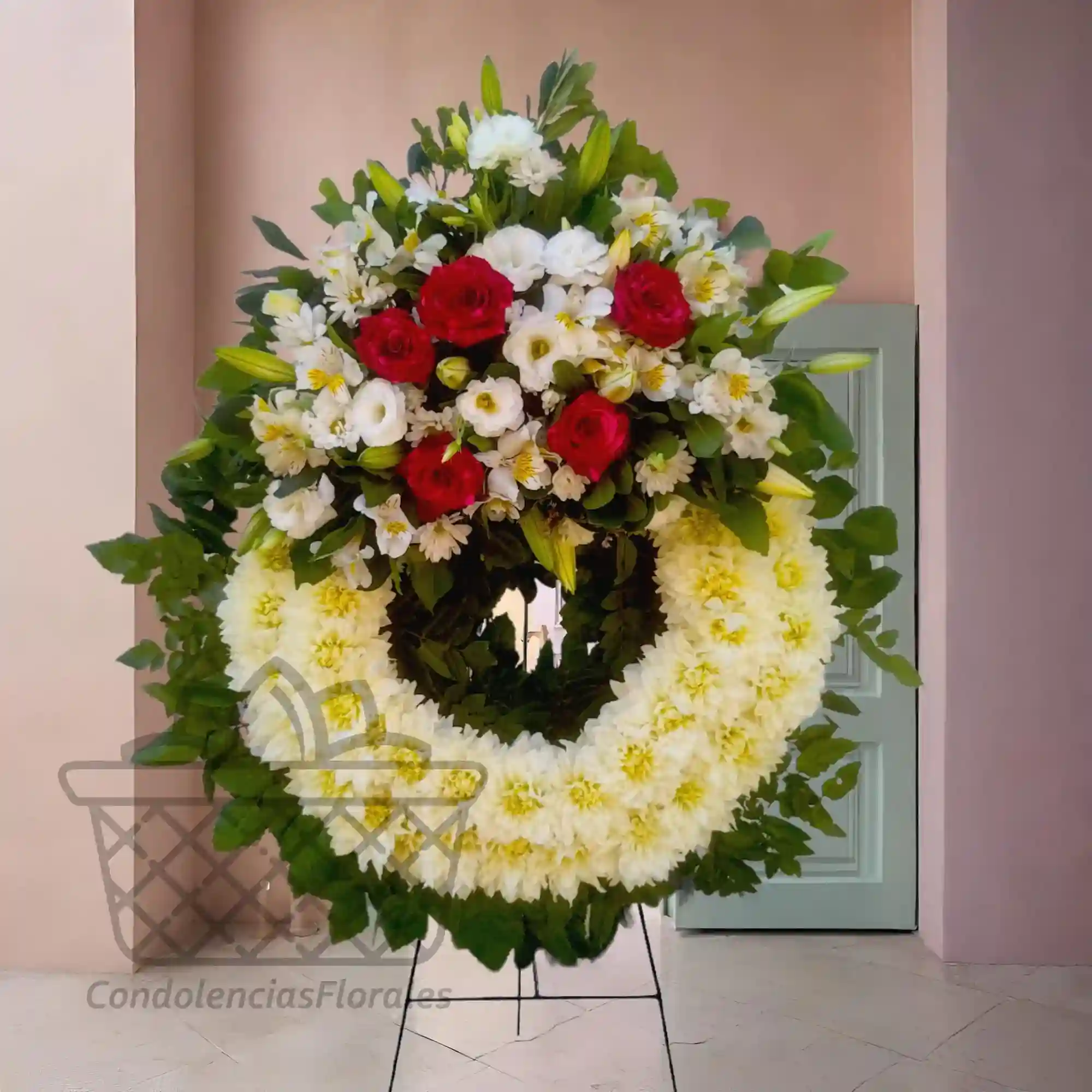 Corona blanca con moño rojo y blanco 1